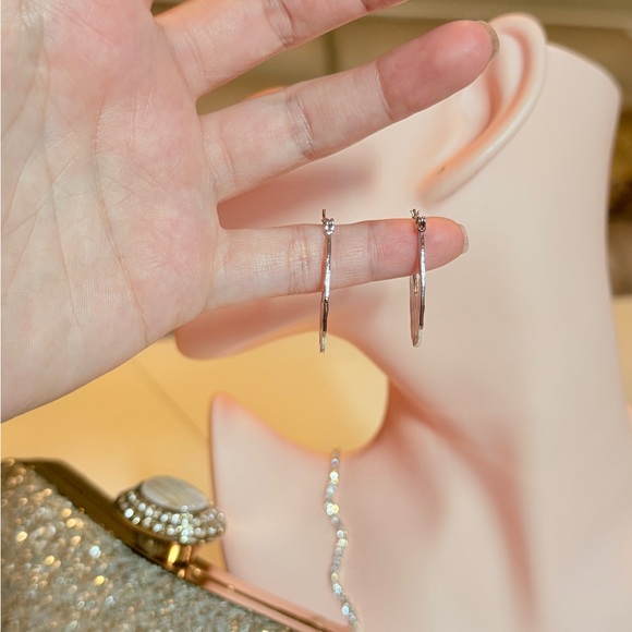 Elegant Silver Textured Hoop Earrings - Picture 7 of 11